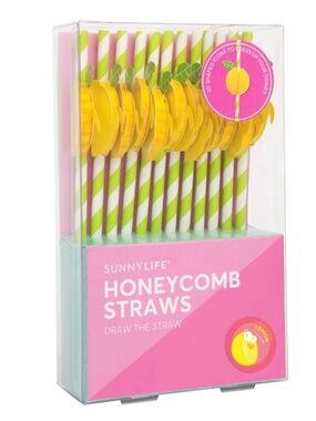 NEW Sunnylife Lemon Honeycomb Straws - Set of 12